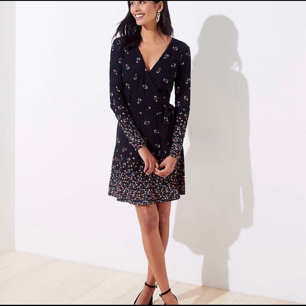 Loft Wrap Dress Black with Flowers